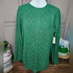 St. Johns Bay Cable Sweater Stunning Green
